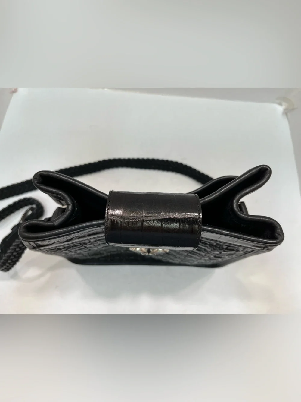 Brighton Cecilia Black Leather Woven Croc Shoulder Bag Crossbody Heart